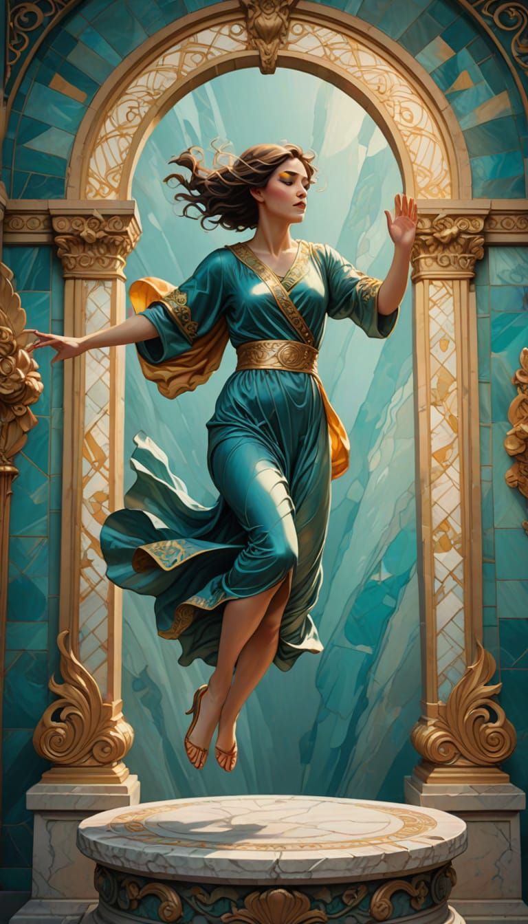 Woman Leaping in Art Nouveau Digital Painting