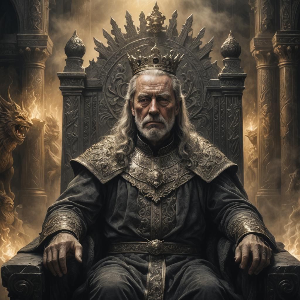 German King in Stone Palace, Charcoal Drawing