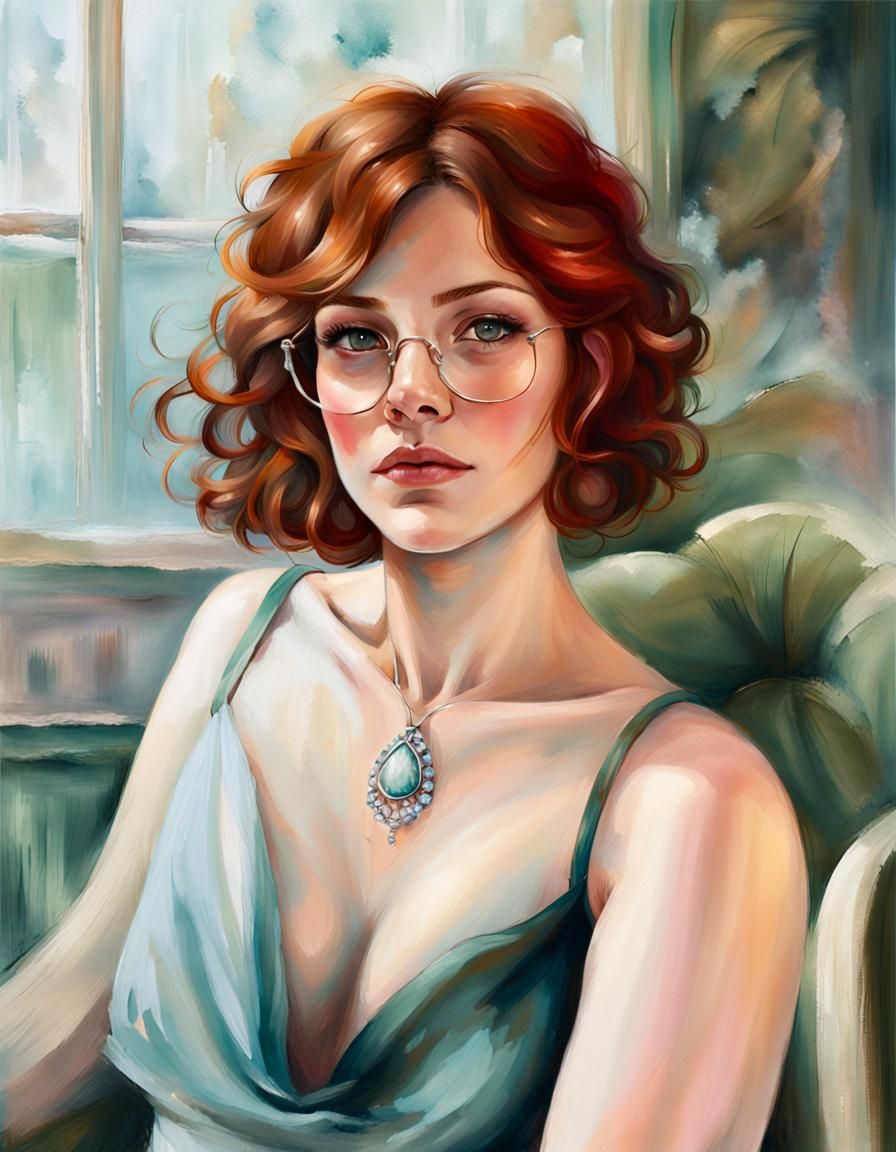 Ethereal Portrait of Woman in Dreamlike Oil Painting