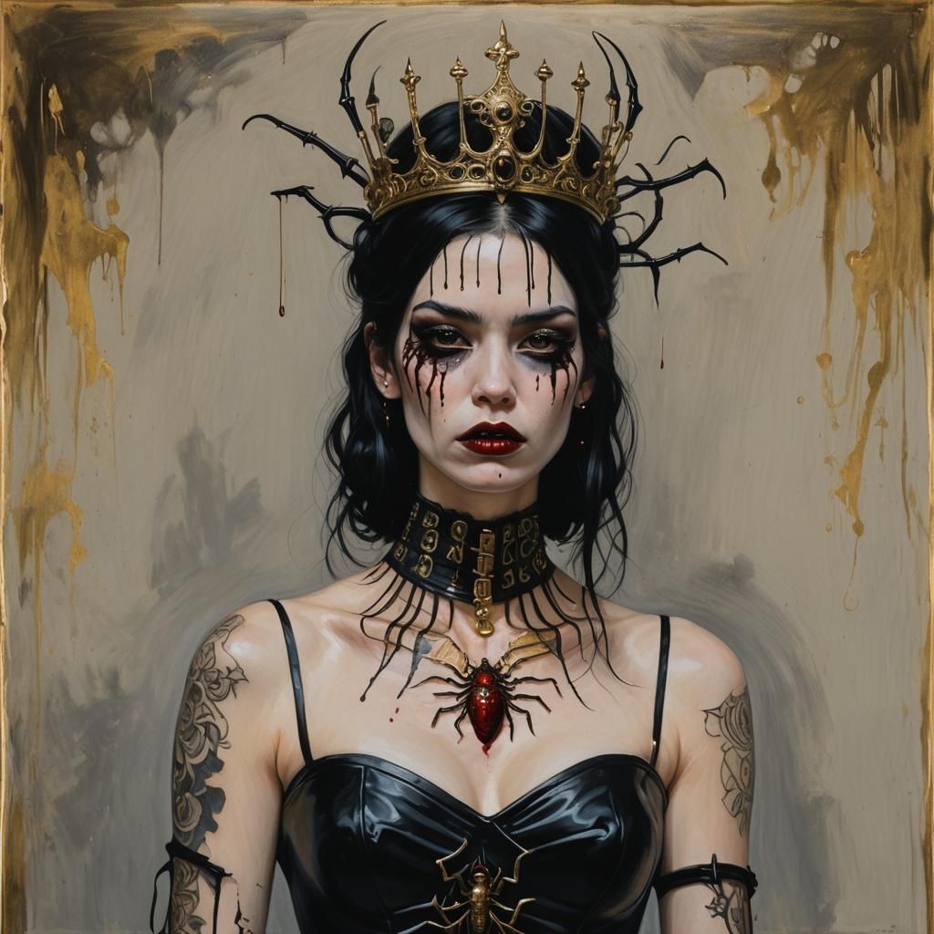 Gothic Woman with Spider Crown, Oil Painting