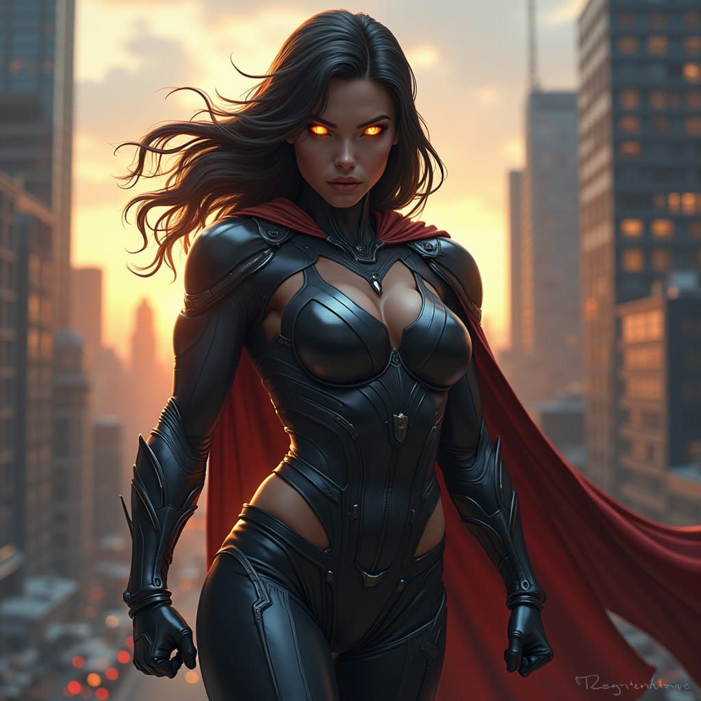 Hyperrealistic Lady Hawk Superhero in High-Tech Suit