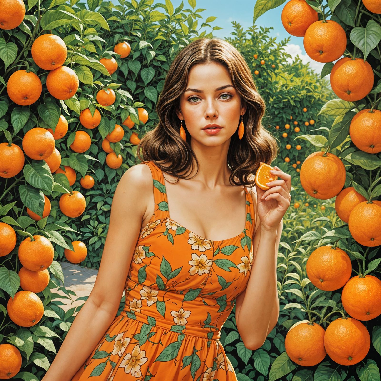 Girl in Orange Sundress in Comic Book Style