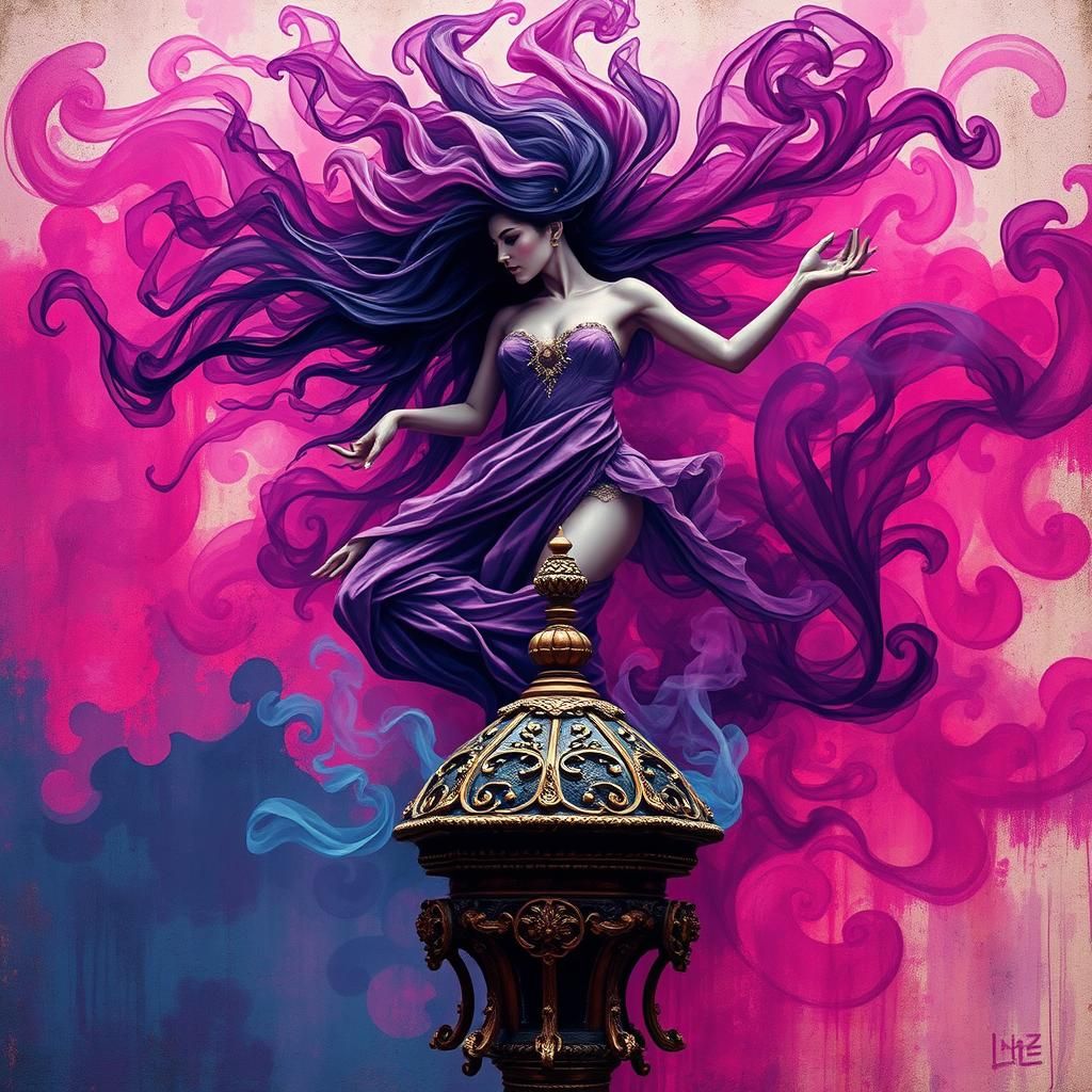 Ethereal Smoke Woman Rising from Incense, in Splash Art Styl...