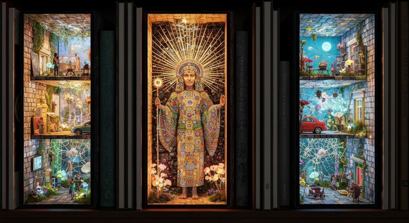 Mystical Shaman in Mirror Labyrinth, Klimt-Inspired