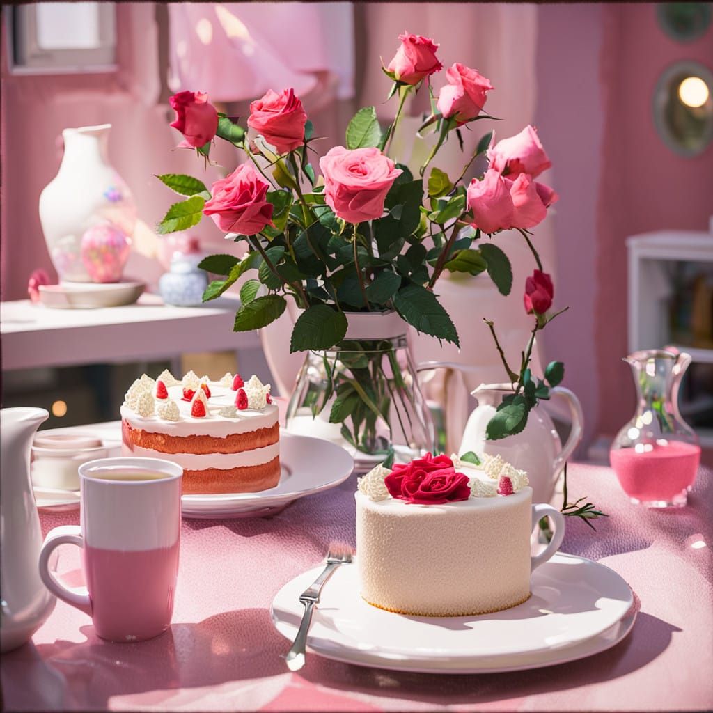 Pink Still Life in a Waterhouse-Inspired Setting