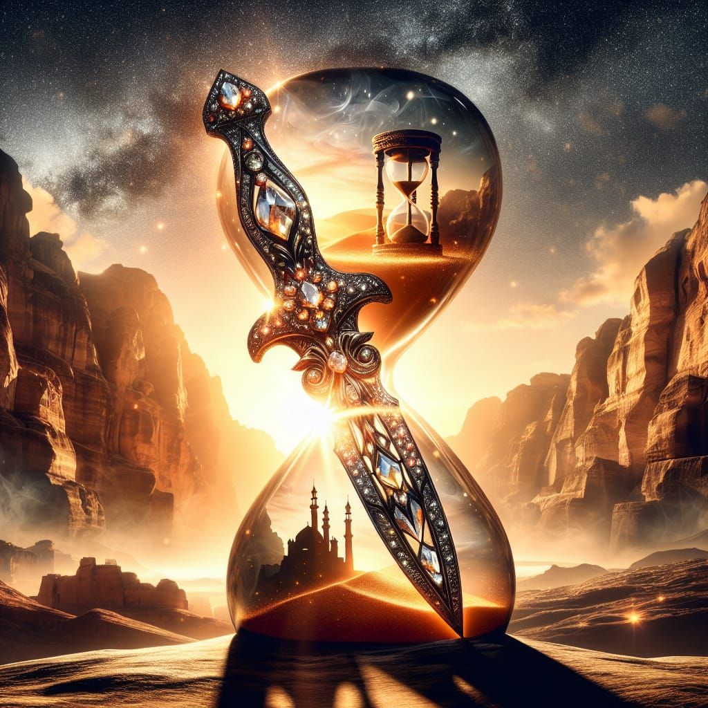 Jeweled Dagger and Hourglass Double Exposure