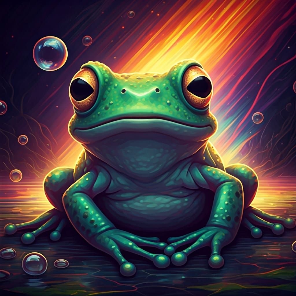 Joyful Froggy in a Colorful Neo-Impressionist Swamp