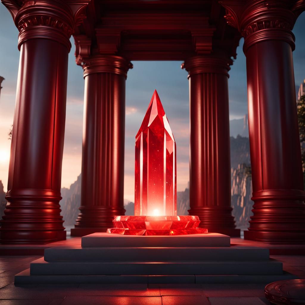 Glowing Red Crystal Temple Entrance: Fantasy Concept Art