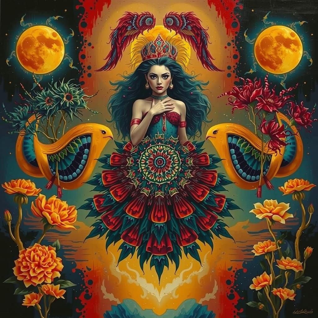 Glamorous Woman on Windswept Moor at Twilight as Oil Paintin...