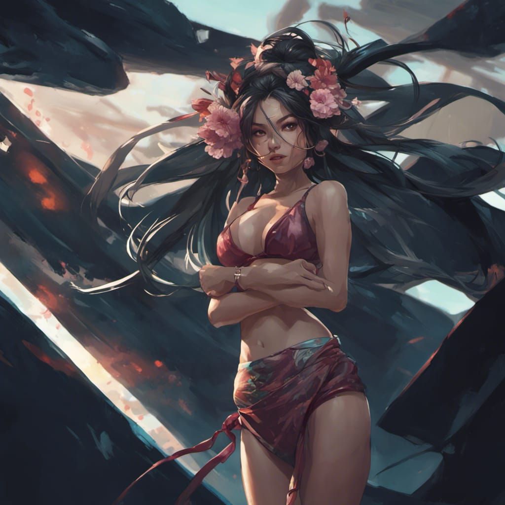 Bikini Girl Portrait in Hyperdetailed Art Style