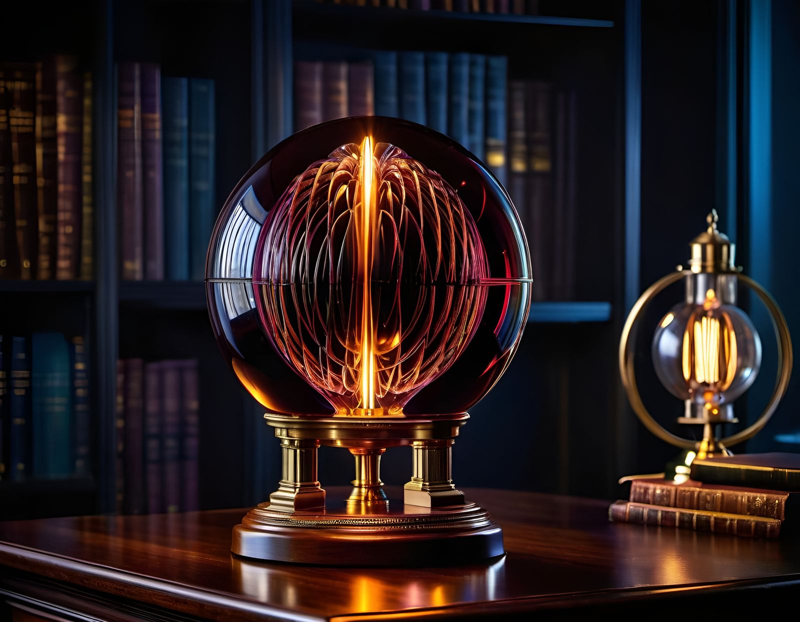 Hyperrealistic Plasma Ball in Dark Lavish Office