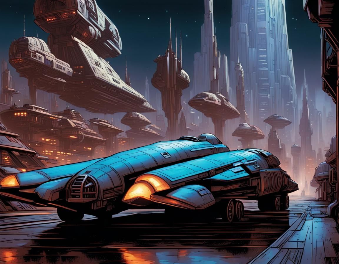 Star Wars Speeder in Coruscant Underworld Comic Art