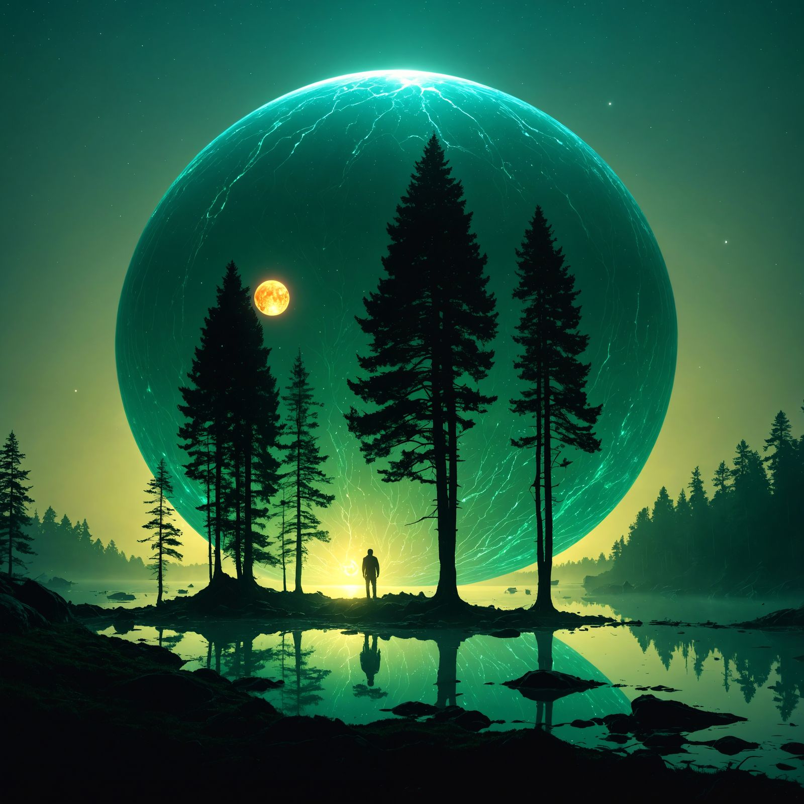 Glowing Orb Illuminates Mystical Sci-Fi Forest