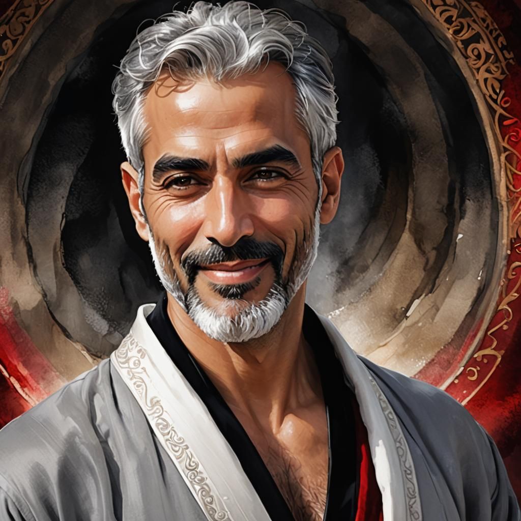 Joyous Man with Silver Beard in Alcohol Ink Style