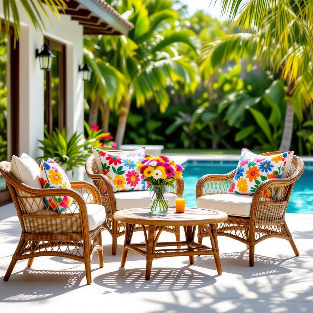 3D Realistic Outdoor Furniture Set with Floral Accents