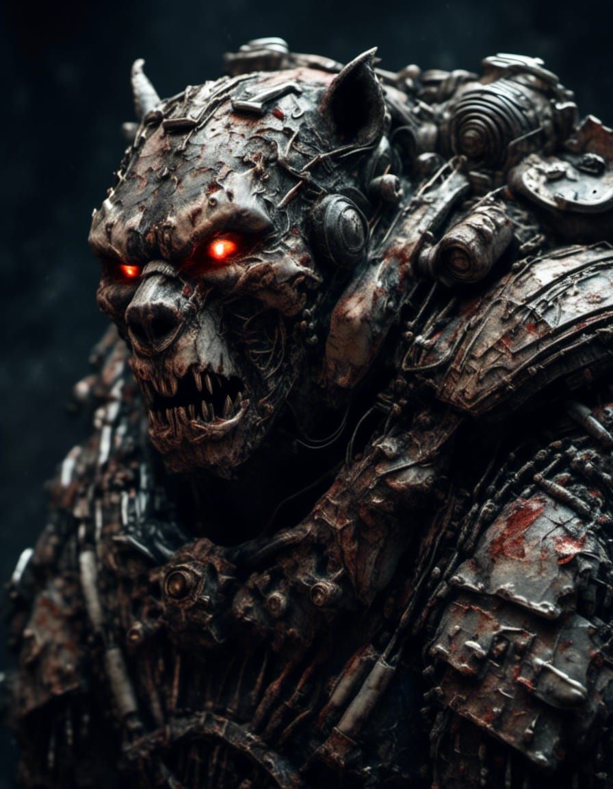 Creepy Zombie Bear Robot Portrait in Horrorcore Style