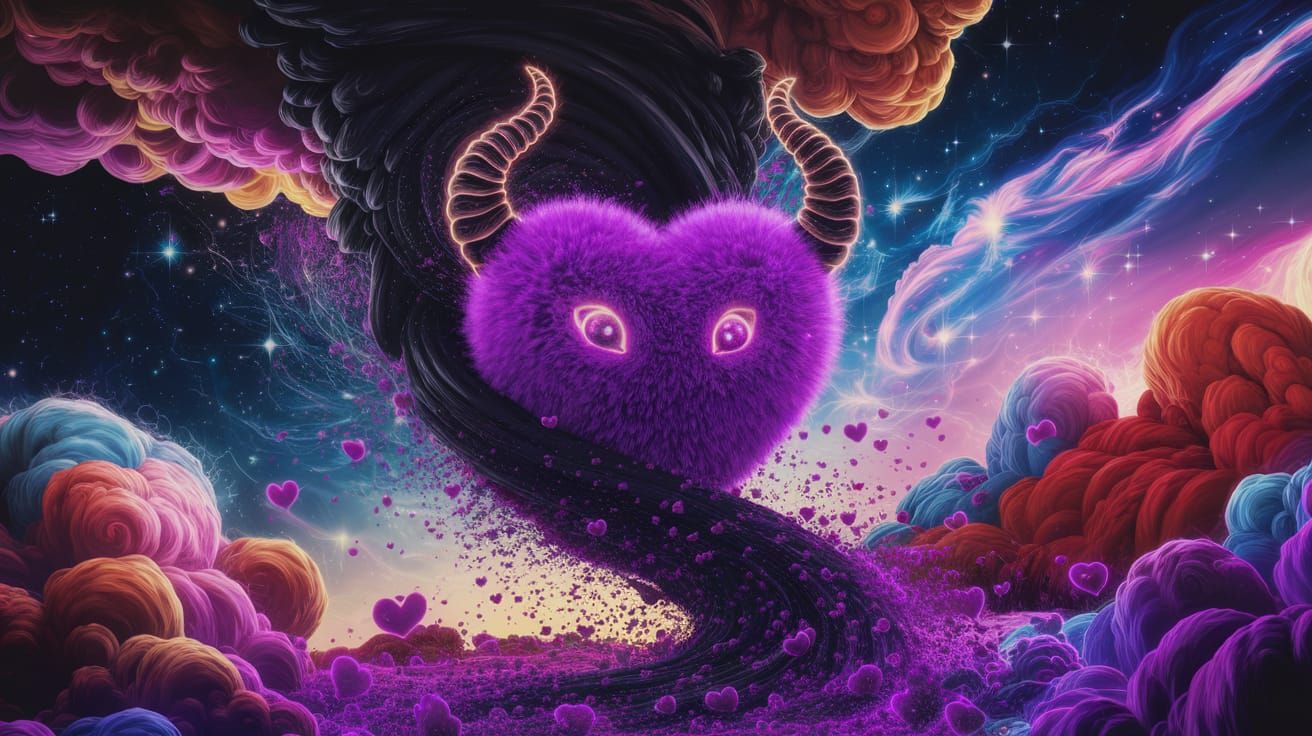 Glowing Purple Heart in Cosmic Storm