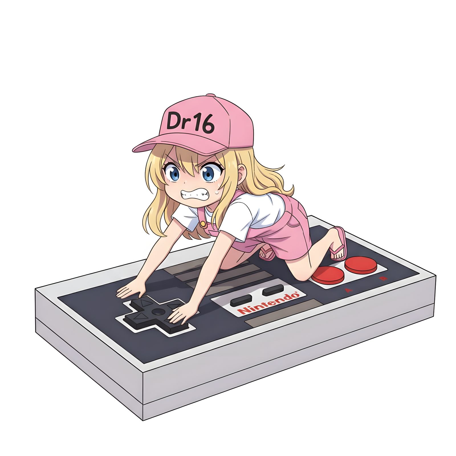 Tiny Anime Girl Struggles with Giant NES Controller