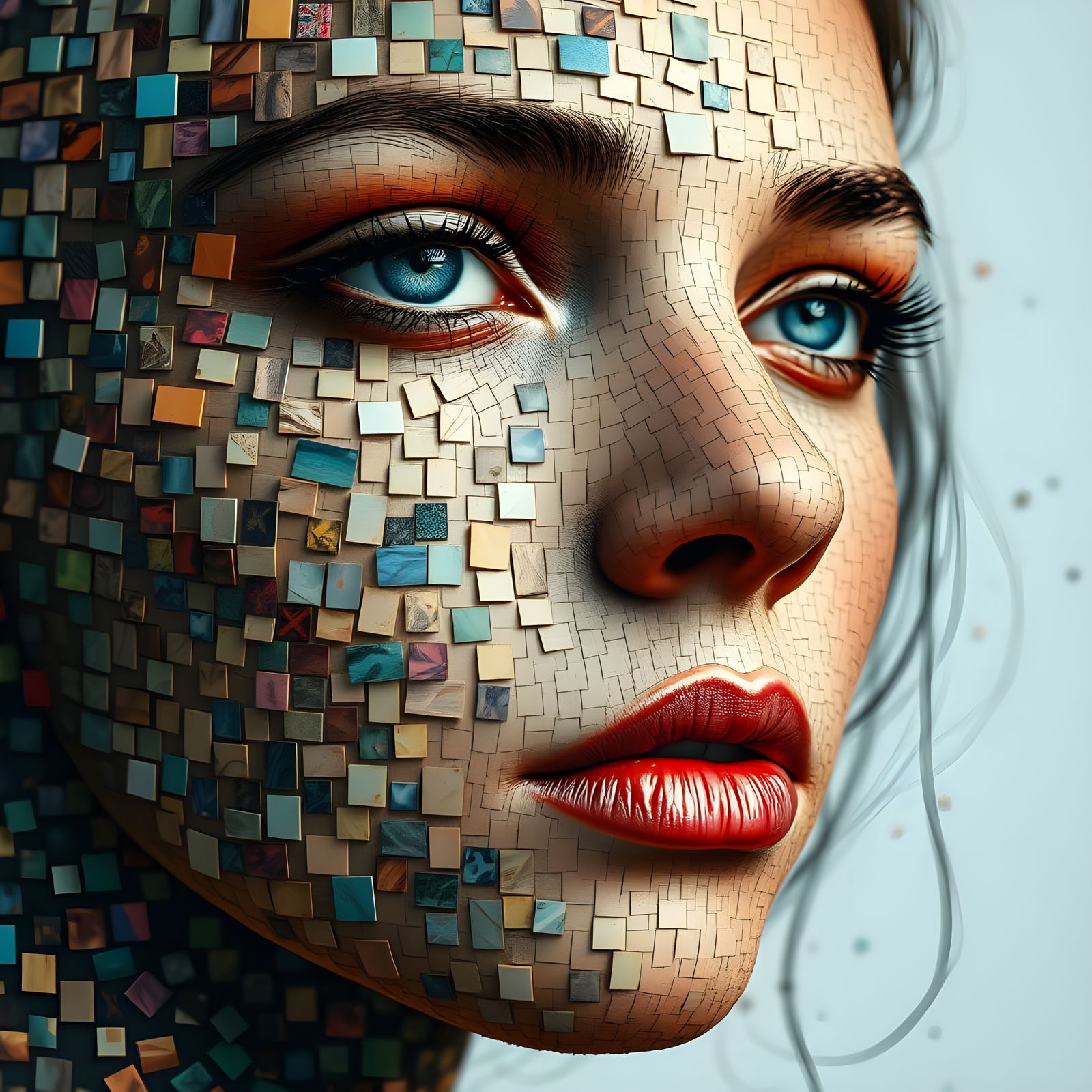 Hyperrealistic Portrait of a Woman as a Shifting Mosaic