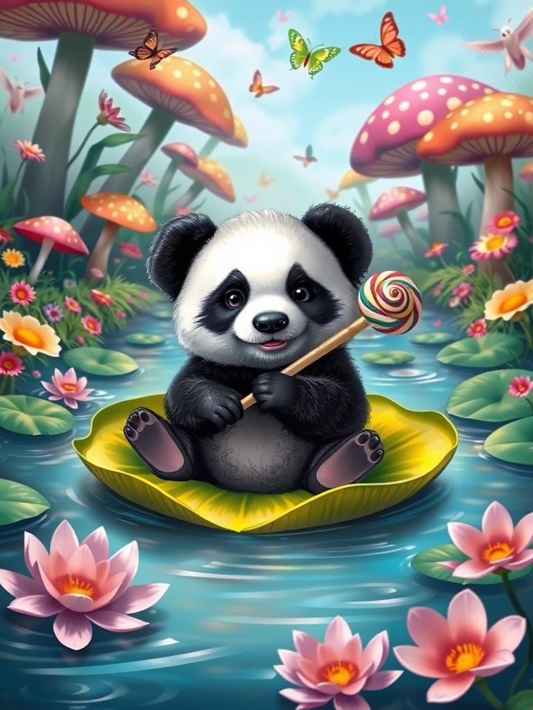 Baby Panda Lollipop Fantasy Landscape