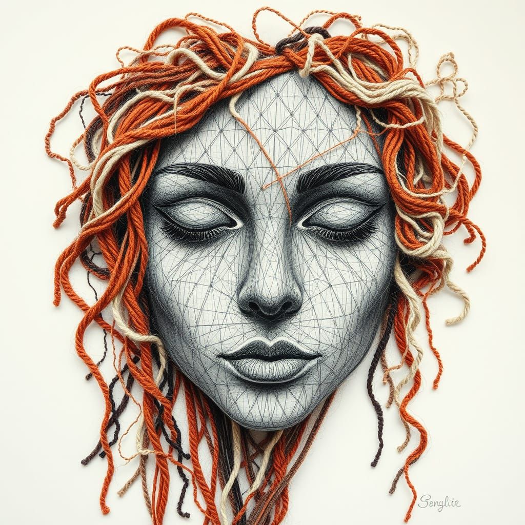 Intricate Threads Weave a Serene Face