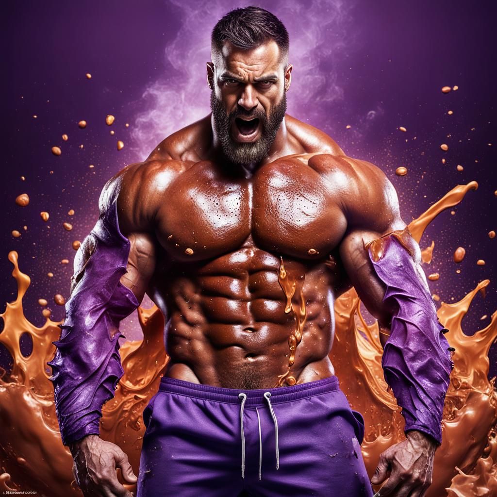 Hyperrealistic Muscle Man Eats Juicy Sausage