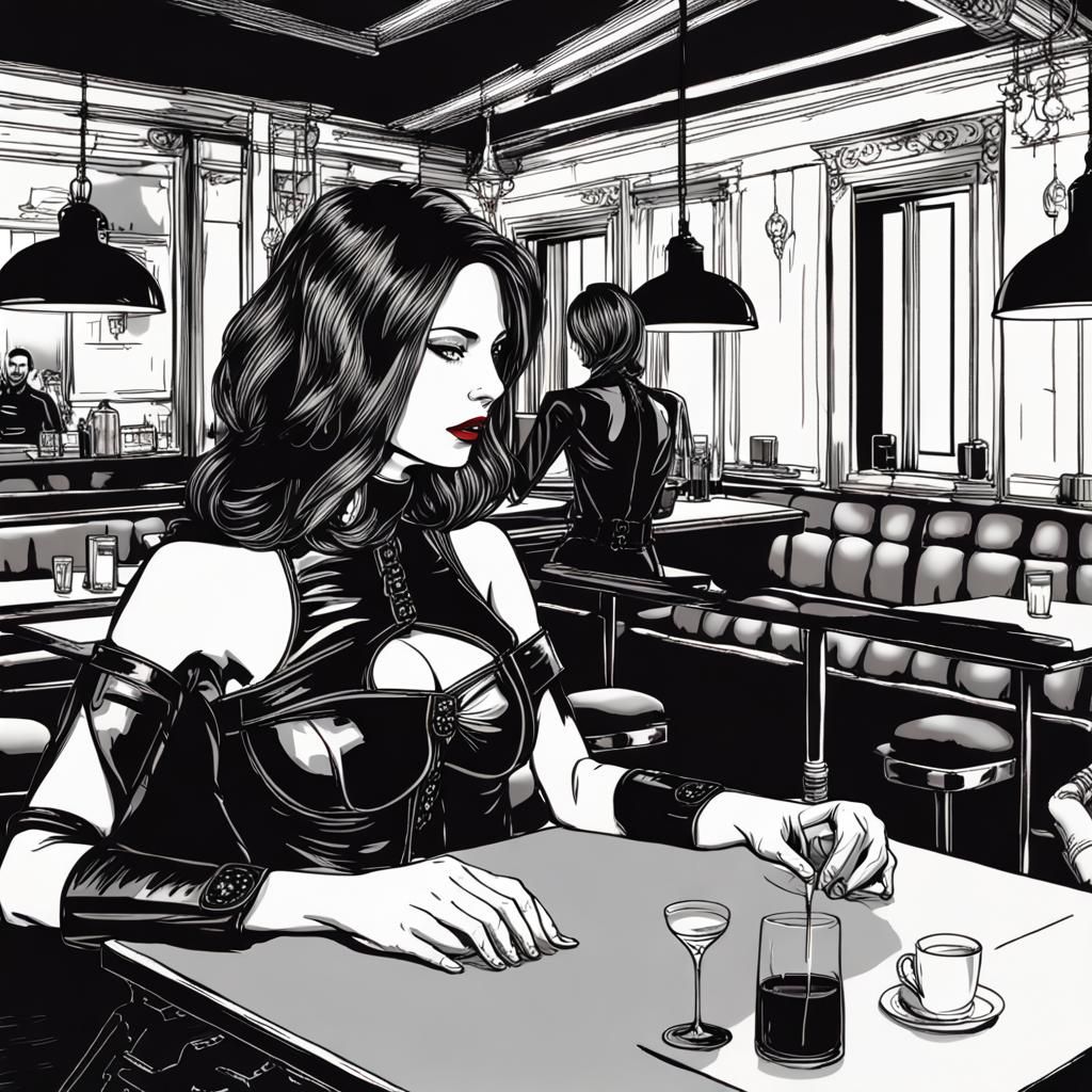 Erstelle eine virtuelle Domina im Nightcafe AI, die in Lack ...