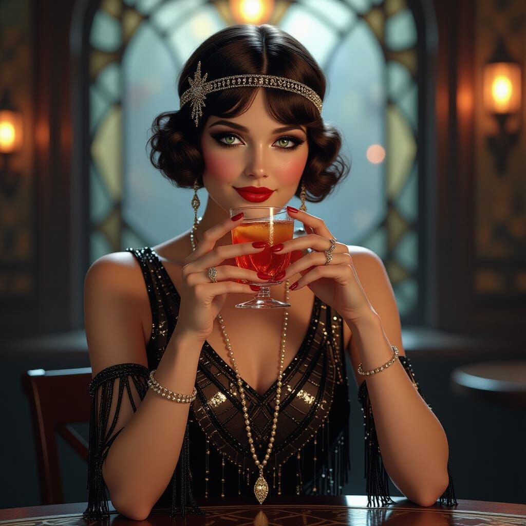 Flapper Girl in Speakeasy, Art Nouveau Style