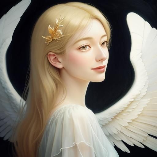Ethereal Angel Smiles in Surrealist Oil Painting
