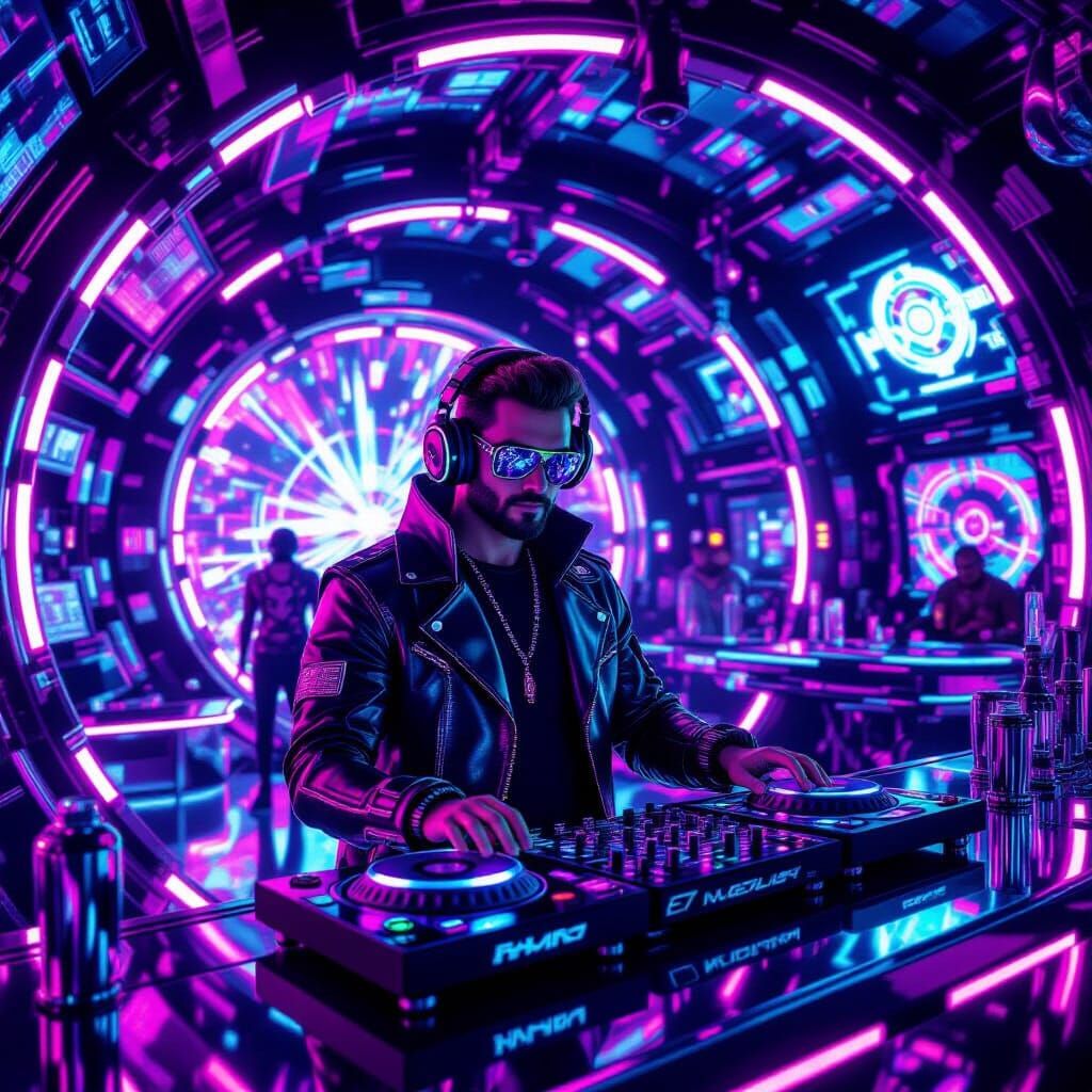 Futuristic DJ at Underground Cyberpunk Rave