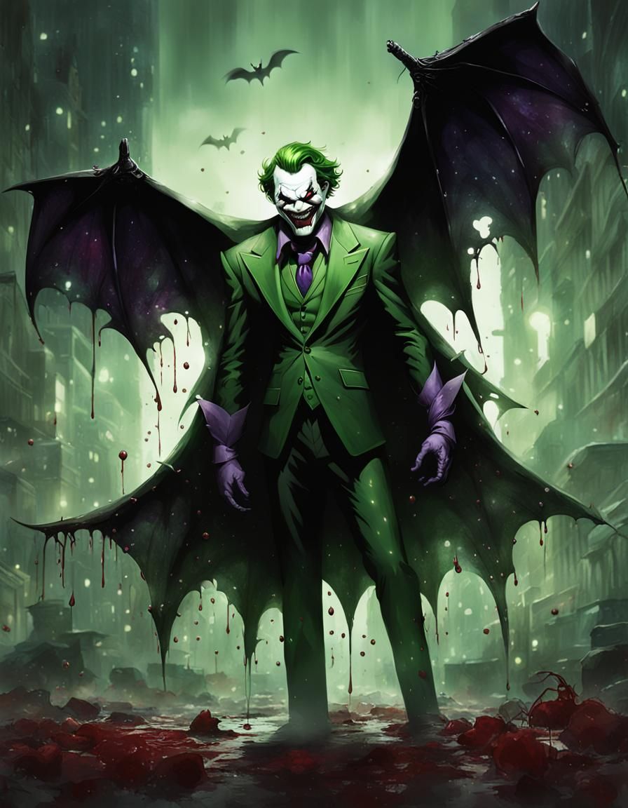 Sinister Joker with Bat Wings and Green Eyes