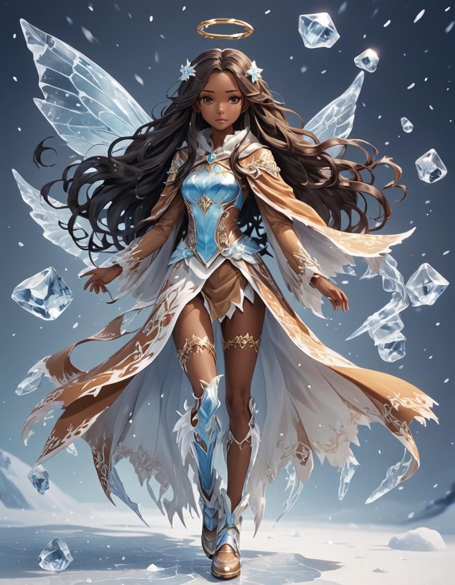 African American Ice Fairy in Anime Style