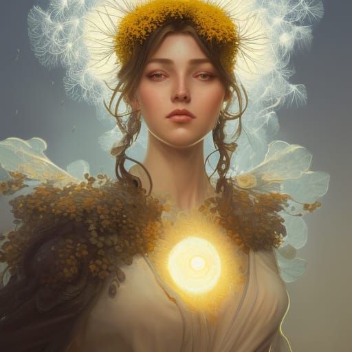 Dandelion Queen Portrait in Hyperdetailed Digital Art