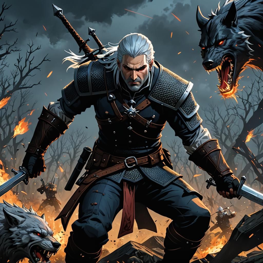 Geralt in Anime-Style Medieval Battle
