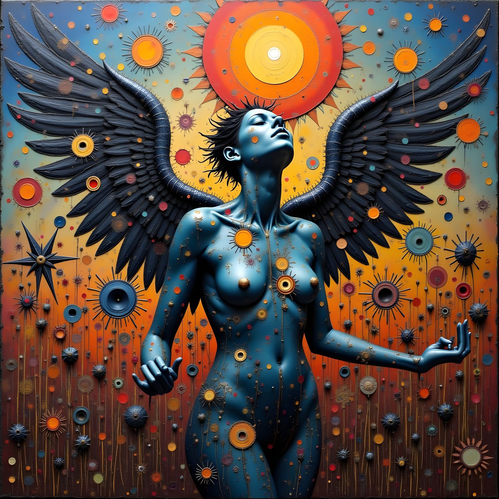 Angel of Life Ascends Above Dystopia in Mixed Media Collage