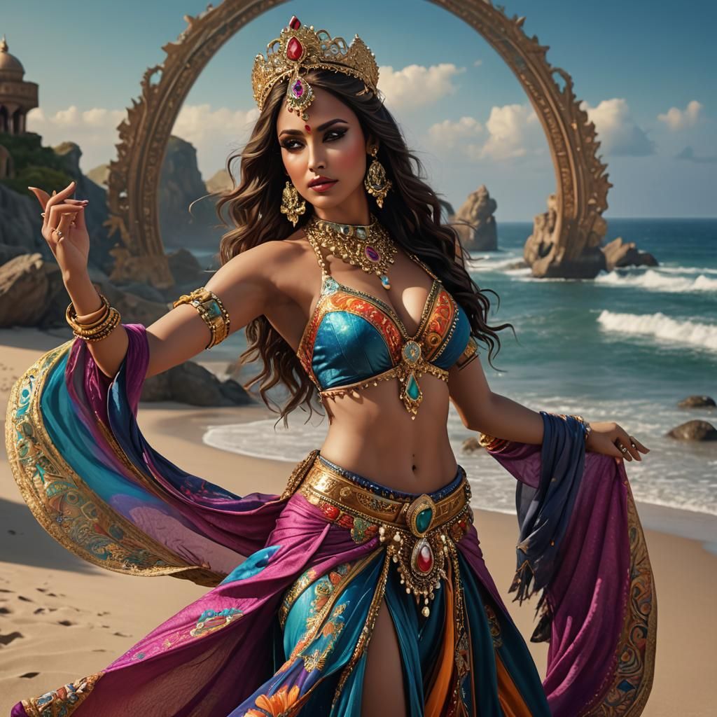 Belly Dancer on Beach in Detailed Digital Painting