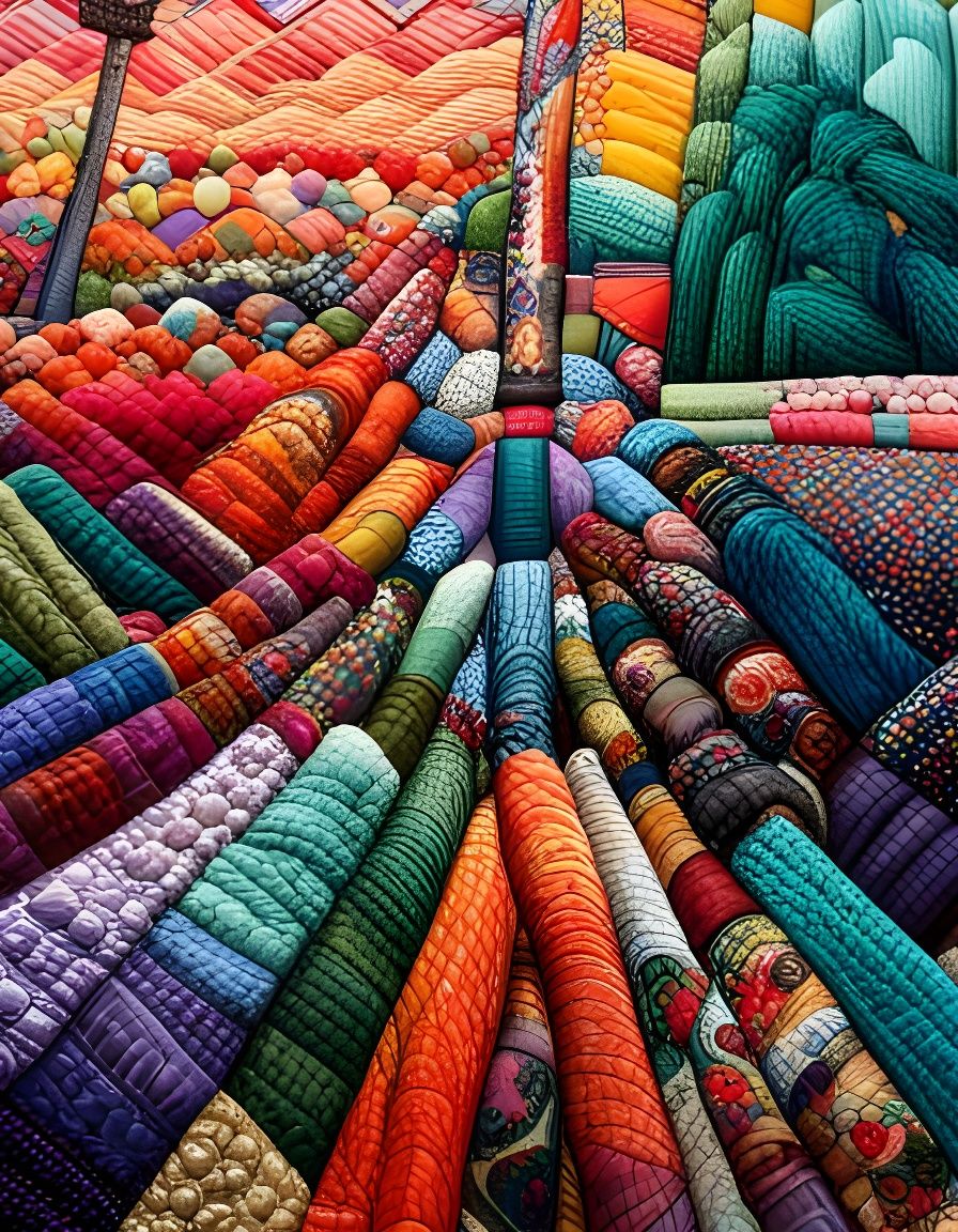 Colorful Folk Art Quilt with Yarn and Beads