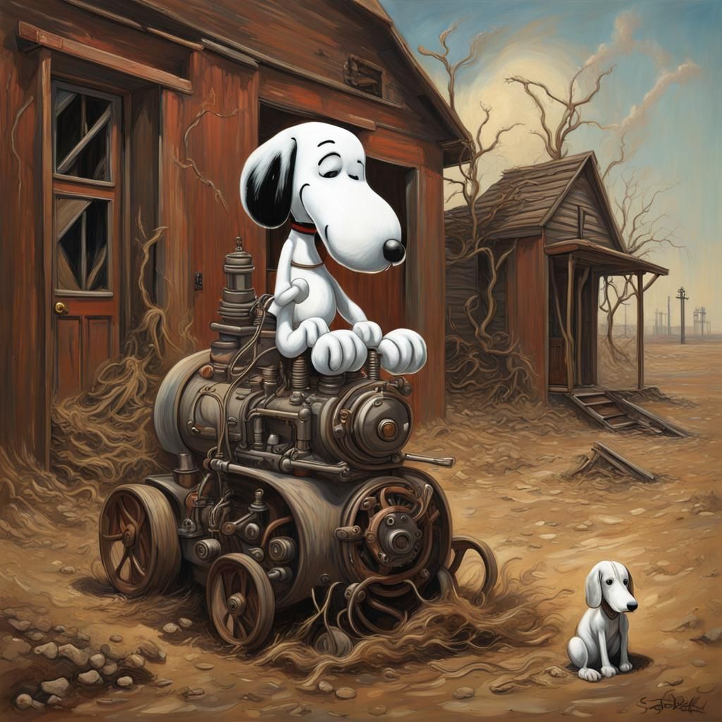 Dystopian Snoopy in Surrealist Oil Painting