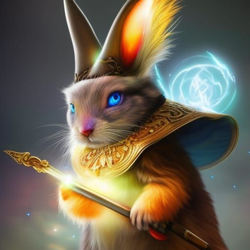 Wizard Bunny Casting Magic in Hyperrealistic Style