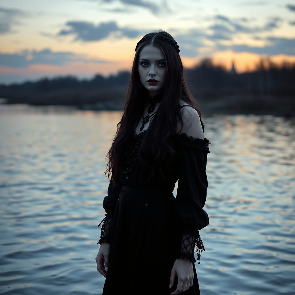 Gothic Goddess in Misty Twilight