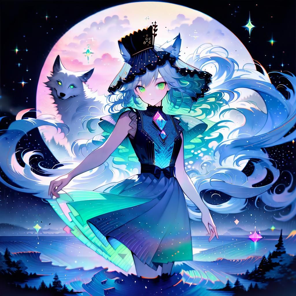 Anime Girl with Wolf Ears in Digital Watercolor