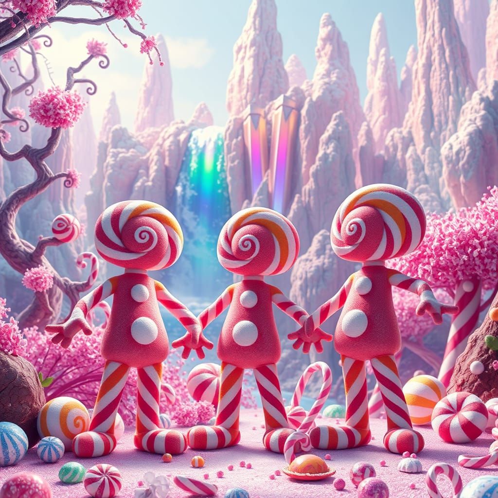 Candy People in Fantastical Landscape, Matte Painting