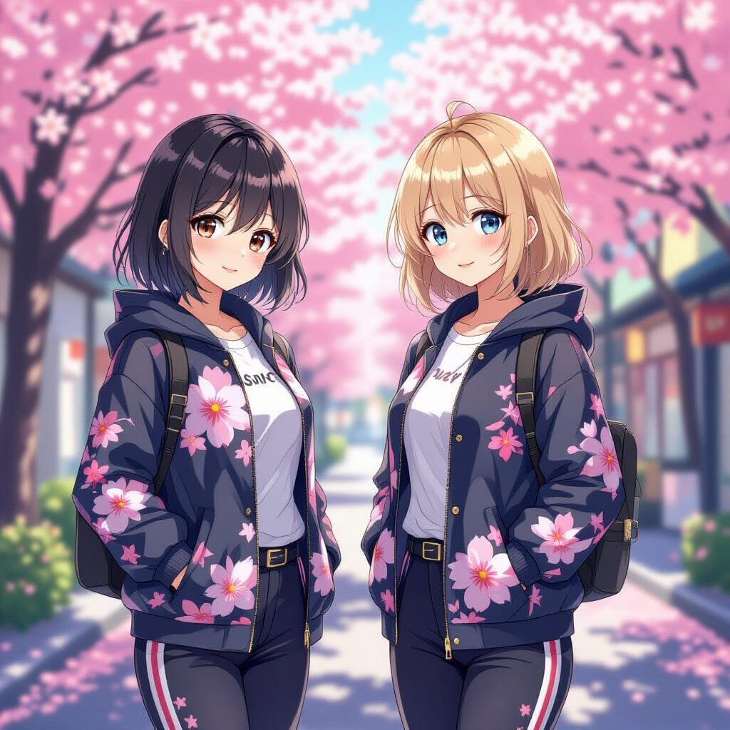 Anime Women in Sakura Jackets