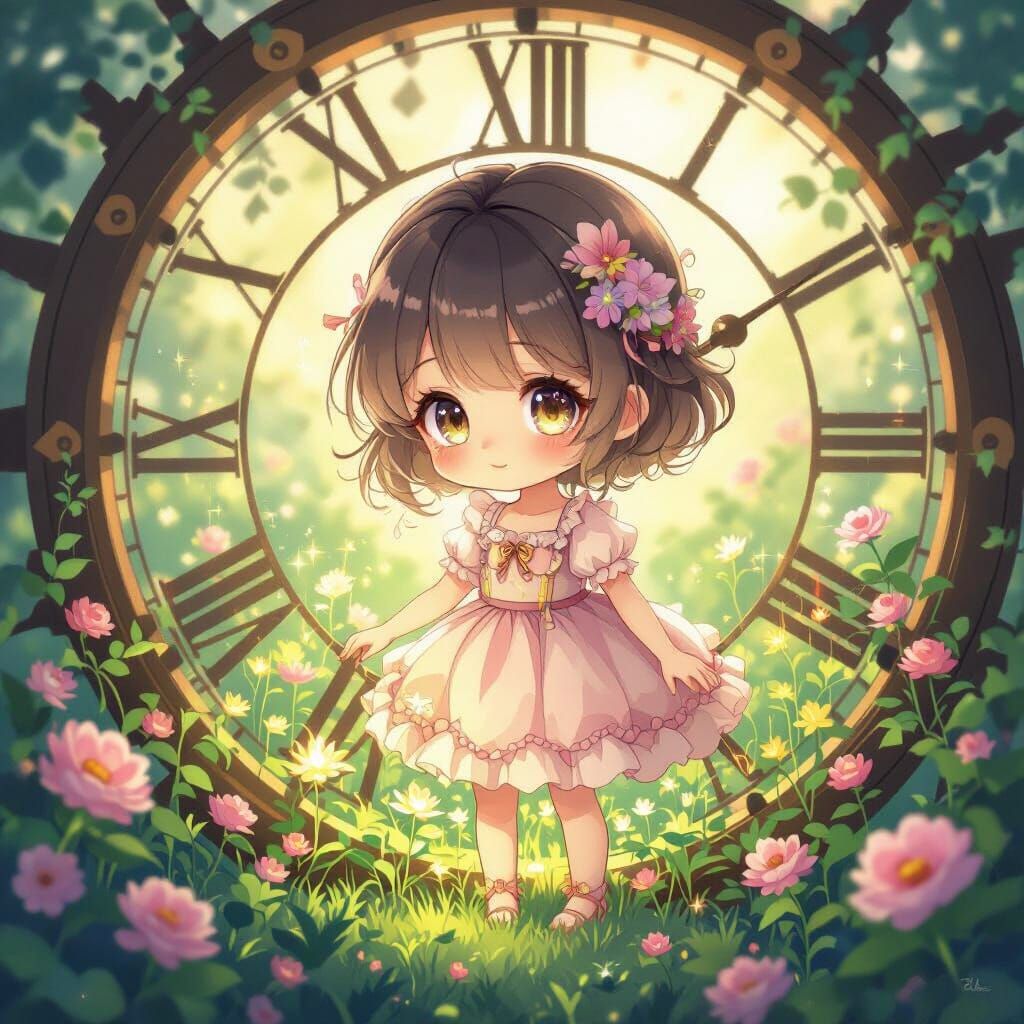 Chibi Girl's Bioluminescent Garden: Magical Realism Art