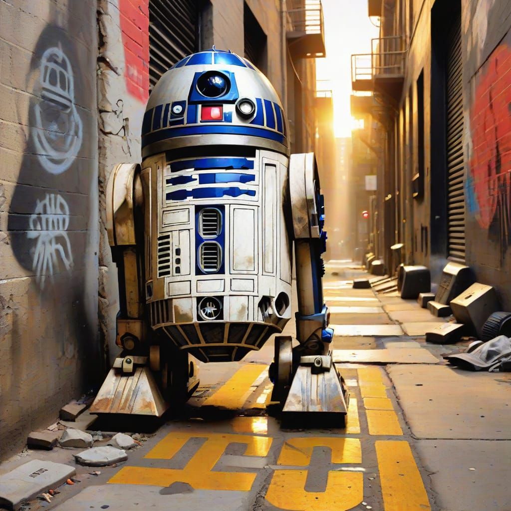 R2-D2 as Gritty Stencilled Street Art