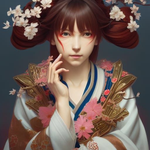 Fox Shrine Maiden Portrait in Hyperdetailed Style