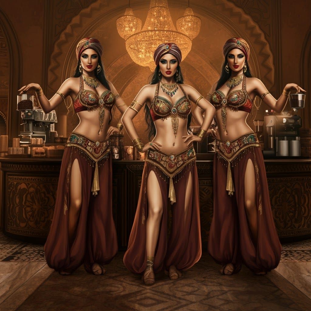 Opulent Arabian Coffee Shop with Baristas