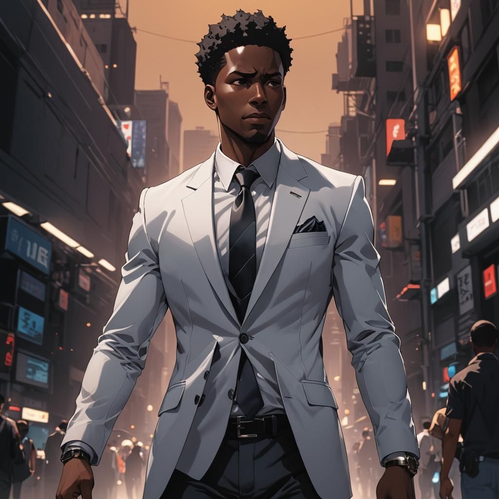 Anime Style Black Man Cel-Shaded Portrait