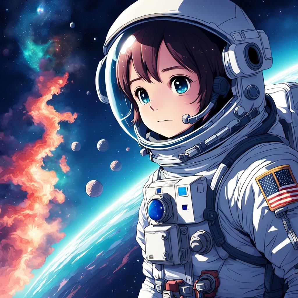 Astronaut and Nebulas in Anime Style