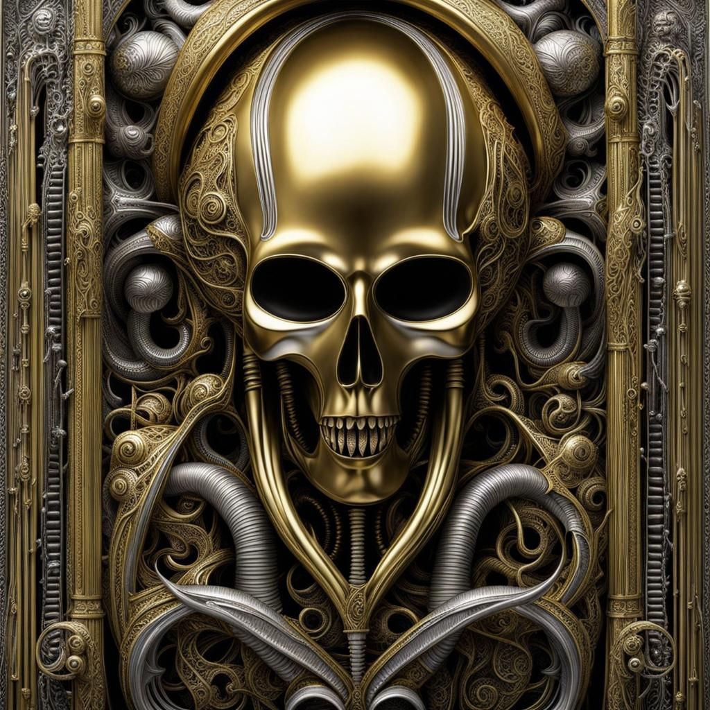 Ornate Skull Art in Gold and Silver Filigree